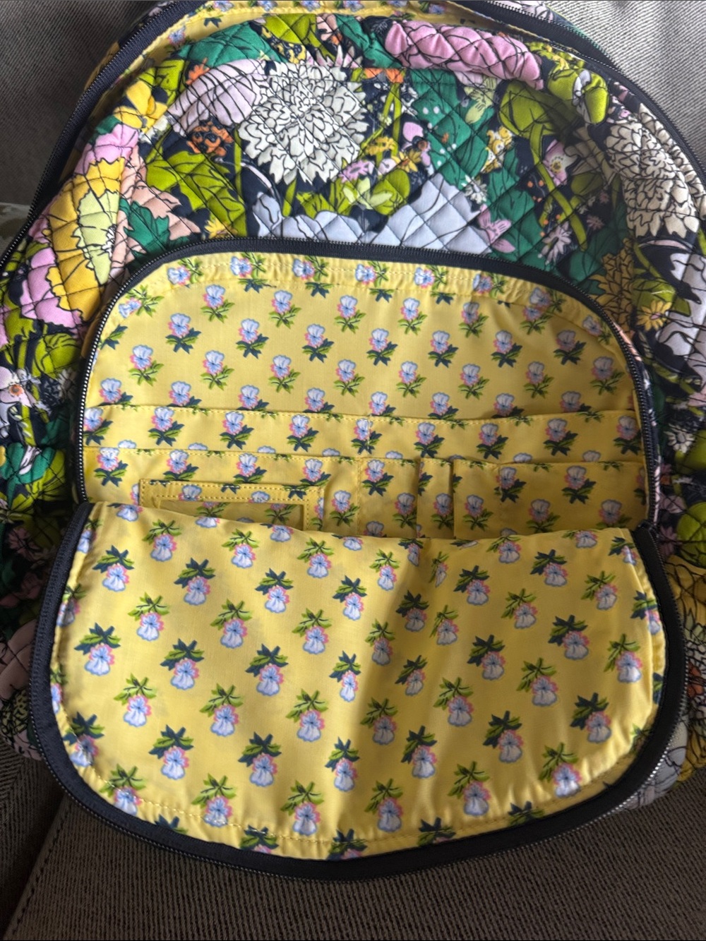 Vera Bradley Quilted Floral Backpack in Pink, Green & Yellow - Picture 3 of 5